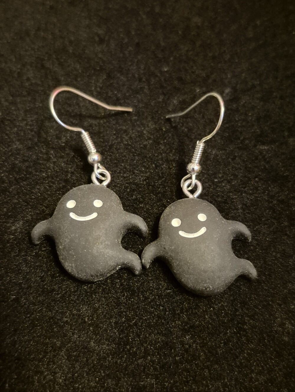 Handcrafted Cute Black And White Ghost Smile Dangle Earrings